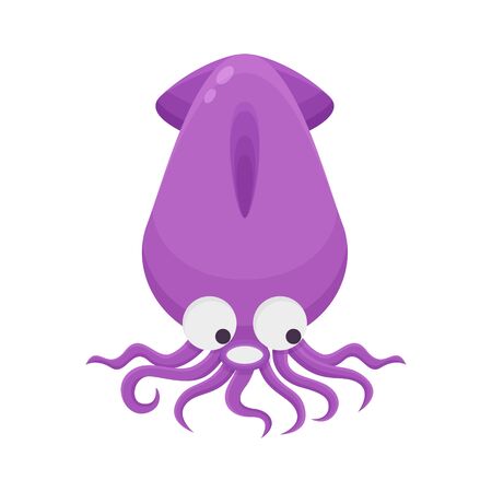 Squid Cartoon Character. Cute Animal Mascot Icon Flat Design. Childrens Bookのイラスト素材