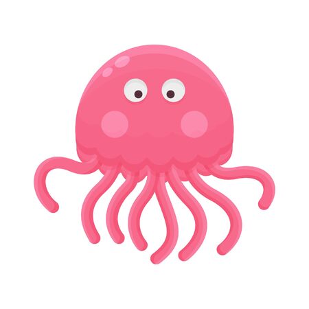 Jellyfish Cartoon Little Character. Cute Animal Mascot Icon Flat Design. Childrens Bookのイラスト素材