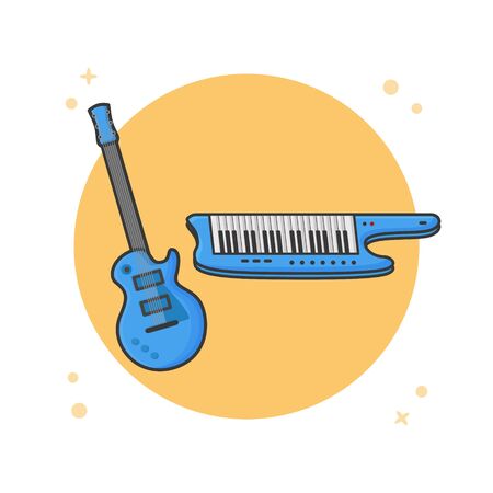 Bass Guitar and Piano Keyboard. Music Instrument Symbol Vector Illustrationのイラスト素材