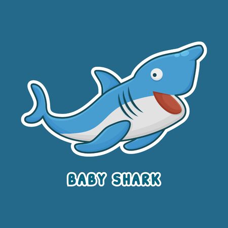 Baby Shark Cartoon Character. Cute Wild Animal Mascot Icon Filed Style. Kids Vector Collectionのイラスト素材