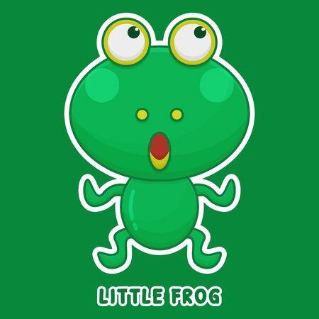 Frog Cartoon Zoo Character. Cute Animal Mascot Icon Filed Style. Kids Collectionのイラスト素材