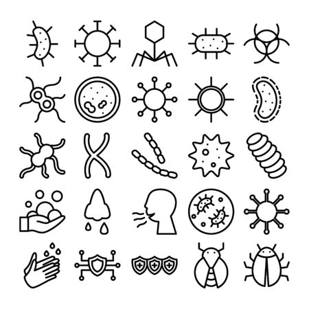 Microbiology Germ Disease. Virus Bacteria and Infection. Outline Icon. Vector Designのイラスト素材
