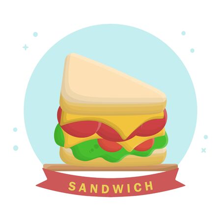 Sandwich Breakfast Dessert Vegetable and Meat. Flat Vector Icon Designのイラスト素材