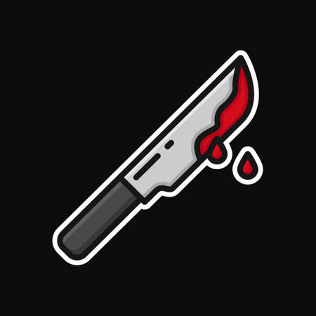 Knife And Blood Halloween Icon Filled Line Style. Bloody Knife Horror Vector Logo Illustration. Criminal Weapon Cartoon Symbol Icon Halloweenのイラスト素材