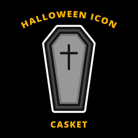 Casket Halloween Icon Filled Line Style. Coffin Mummy Horror Vector Logo Illustration. Horrible Zombie Cartoon Symbol Icon Element Halloweenのイラスト素材