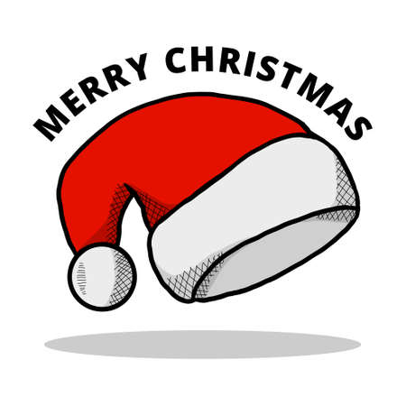 Hat Cap Winter Hand Drawn Cartoon. Christmas Fashion Wear Icon Logo. Hat Santa Claus Cartoon Symbol. Merry Christmas Vector Illustrationのイラスト素材