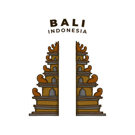 Bali Indonesia Shrine Landmark Illustration. Temple Tourism Religious Herritage Icon Vector. Bali Island Destination Icon Symbol Backgroundのイラスト素材