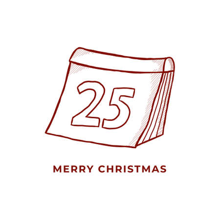 Holiday Christmas Logo Vintage Hand Drawn. Christmas Day Symbol Illustration. Xmas Calendar December Icon Vectorのイラスト素材