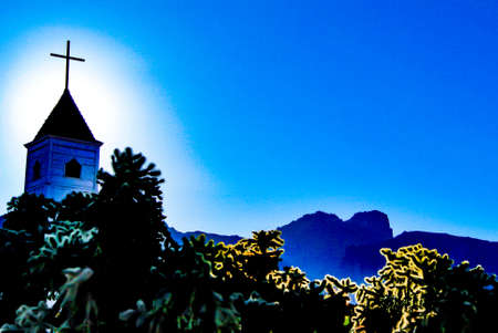 Church near Superstition Mountainsの写真素材