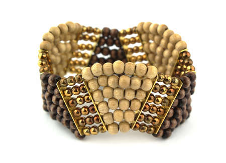Bracelet with metal balls and woodenの写真素材
