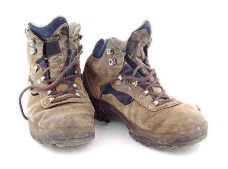 Mountain boots used and brokenの写真素材