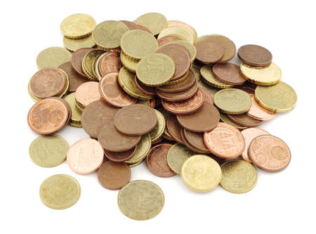 Pile of coins on a white background