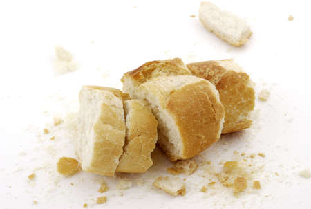 Remains of bread on a white backgroundの写真素材