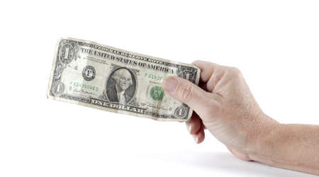 Action in hand to deliver a dollar