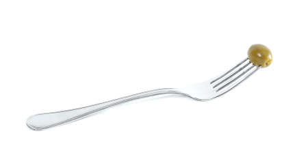Olive fork with punctured horizontallyの写真素材