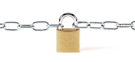 Chained and locked cash on a white backgroundの写真素材