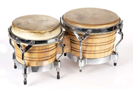 Bongos drums percussion instruments on a whiteの写真素材
