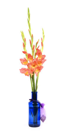 Gladiolus bouquet in blue containerの写真素材