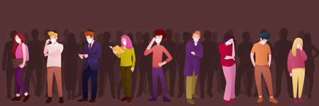 The crowd of people wearing a white mask. The pandemic of coronavirus. Flat vector illustration