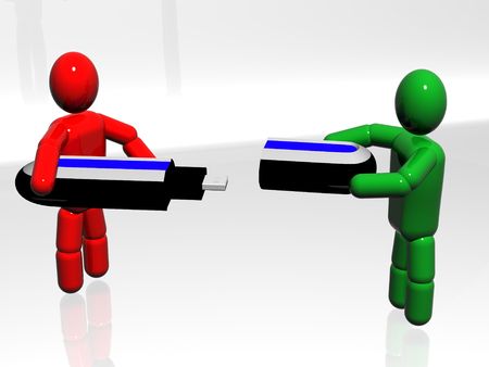 Usb flash memory. Two person. 3d rendering.の写真素材