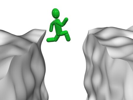 3d person jumping through a chasm. Isolated on a white background.の写真素材
