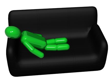 3d person has a rest on a sofa. Isolated on white backgroundの写真素材