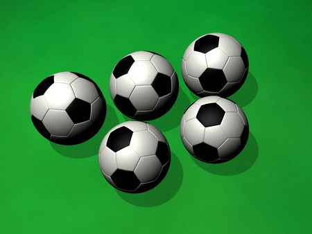 Five footballs placed like the sports competition symbolの写真素材