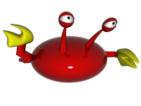 The greeting of a crab. 3d render. Isolated on white background.の写真素材