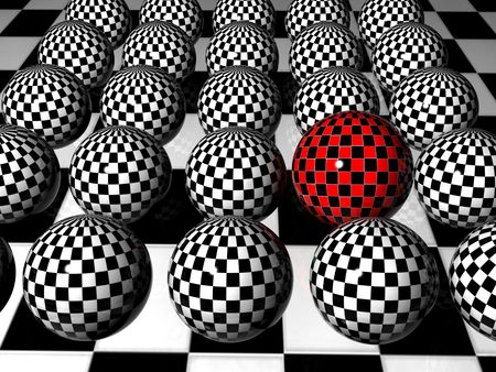 3d red chess sphere wich is different from the crowdの写真素材