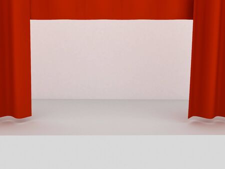 Empty stage with red curtain in expectation of perfomanceの写真素材