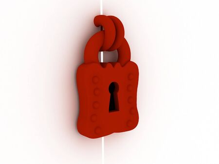 The red lock hanging on grey doorsの写真素材
