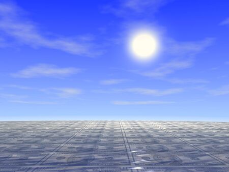 Sun, sky and sea of 10 dollars. 3d rendering.の写真素材