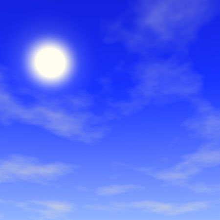 Blue sky, clouds and sun. 3d render.の写真素材