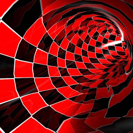 Chess-textured tunnel. Abstract background. 3d render.の写真素材