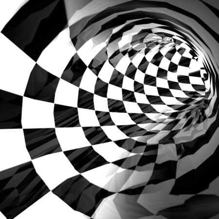 Chess-textured tunnel. Abstract background. 3d render.の写真素材