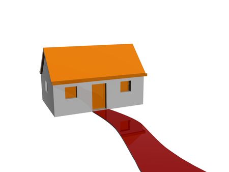 House and road. Isolated on white background. 3d render.の写真素材