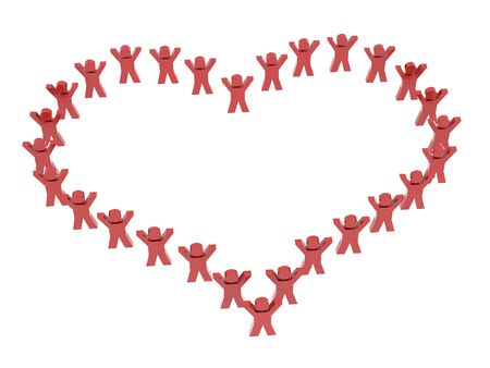 Heart made by 3d persons. Isolated on white background.の写真素材