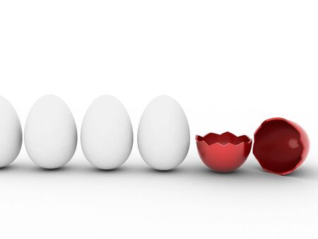 3d render of unique red broken egg.の写真素材