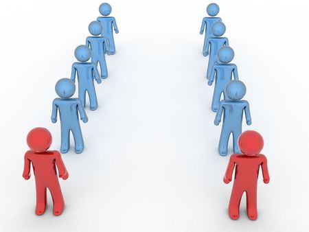 3d rendering of leader concept. Blue and red persons;の写真素材