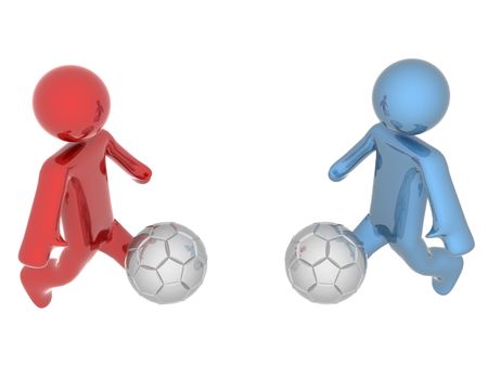 Soccer player hits the ball in jump. Isolated on white background. の写真素材