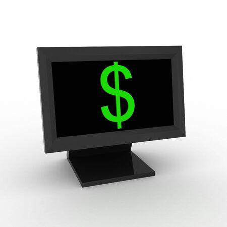 3d render of black computer with dollar.の写真素材