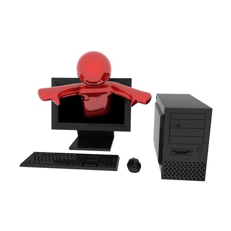 3d render of person in computer. Isolated on white background.の写真素材