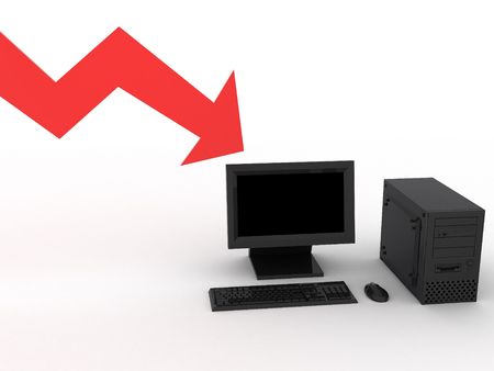 3d render of red graphic and black computer.の写真素材