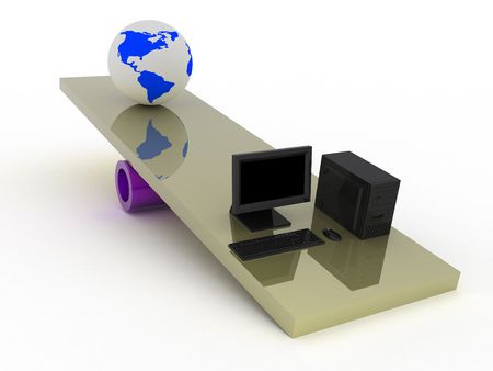 Black computer and earth on a swing.の写真素材
