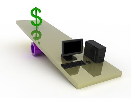 Black computer and dollar on a swing.の写真素材