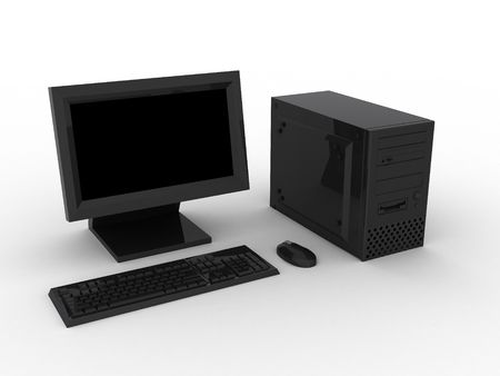 3d render of grey computer. Monitor, keyboard, mouse. の写真素材