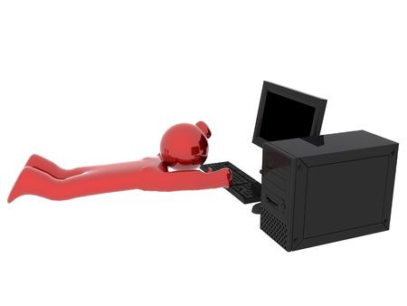3d render of person near black computer.の写真素材