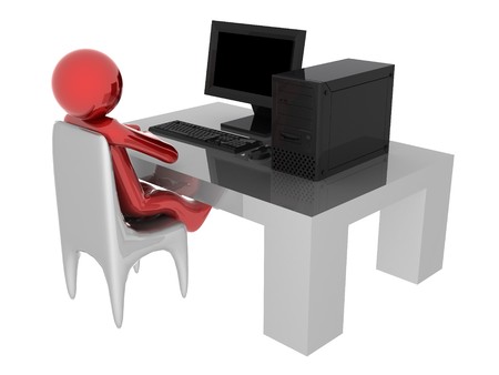 3d render of person working on computer.の写真素材
