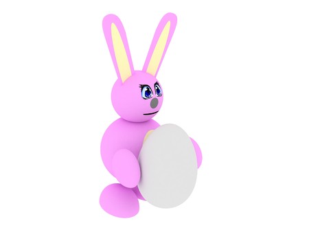 3d render of pink bunny with an egg. Isolated on white background.の写真素材