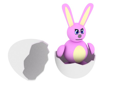 3d render of pink bunny in egg. Isolated on white background.の写真素材